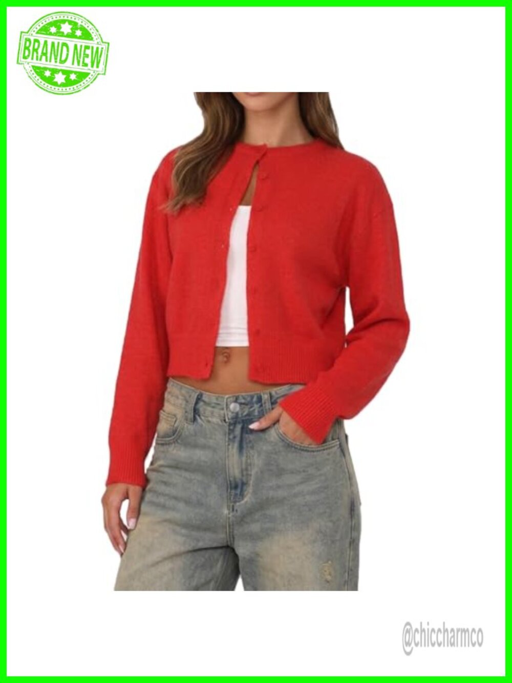 Y2K Button Front Crop Cardigan Long Sleeve Knit Sweater